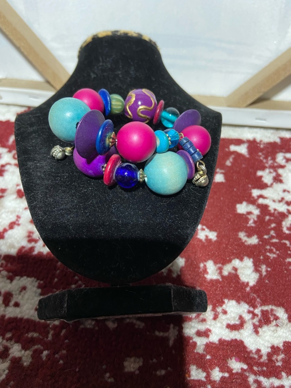 Colorful Chunky Beaded WrapBracelet with Purple & Pink Accents